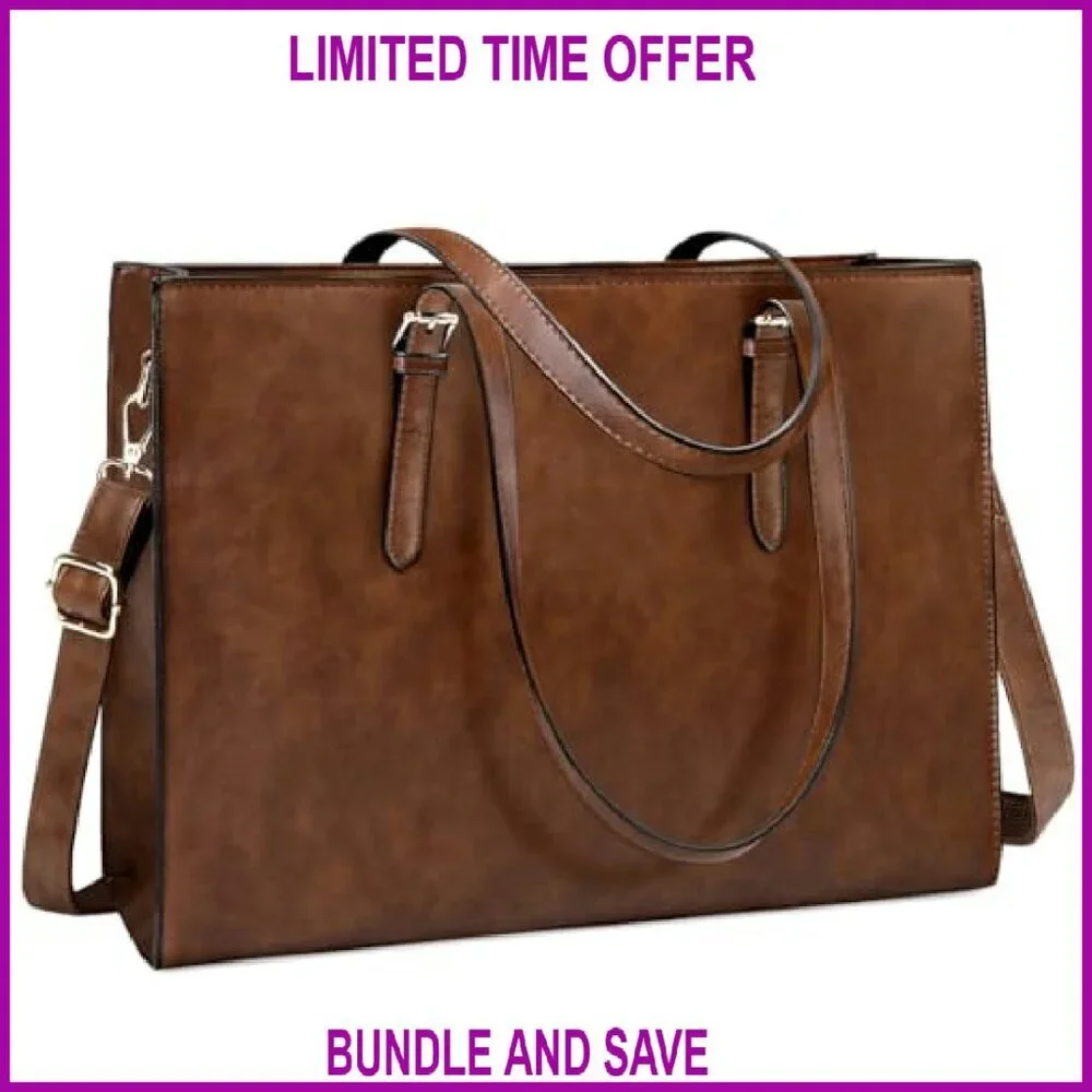 Waterproof Leather Laptop Tote Bag 15.6 Inch Large Capacity Professional Work